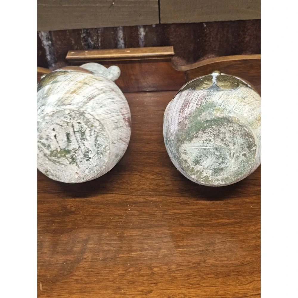 Vintage Mexican Terracotta Pottery Collectible Vases With Brass Embelishment 2pc